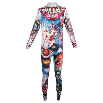 Костюми на клоун убиец на Хелоуин за жени, женски cosplay Жокера, страшно секси боди с виртуален скелет за фитнес с дълъг ръкав, едно парче костюм
