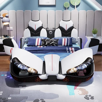Креативна мультяшная богат на функции за автомобилна легло с парапет за съхранение на 1,5 м за едно легло спортен автомобил, кожено легло