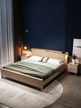 Легло Fraxinus от масивна дървесина, модерна минималистичная двойно легло в основната спалня, луксозна кутия за съхранение в скандинавски стил височина 1,5 м.