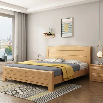 Легло от масивно дърво в скандинавски стил, главна спалня, спалня 1,5 м, едно легло 1,8 м, дървена модерна проста мебели от бук
