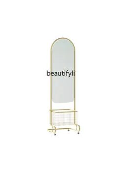 Лесно передвижное подова огледало за спалня луксозен от неръждаема стомана, многофункционална, с кошница за съхранение, вграден тоалетен огледало