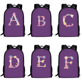 Лилава училищна чанта с букви и цвете, детска раница с голям капацитет за начално училище, чанта за книги, ежедневни чанти през рамо