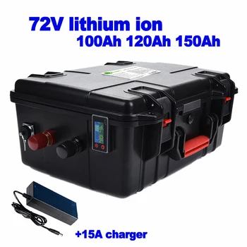 Литиево-йонна 72v 100Ah 120Ah 150Ah литиево-йонна батерия 100A smart BMS 7200w за хранителни продукти Мотокар мотокар количката триколка AGV + зарядно устройство 10А