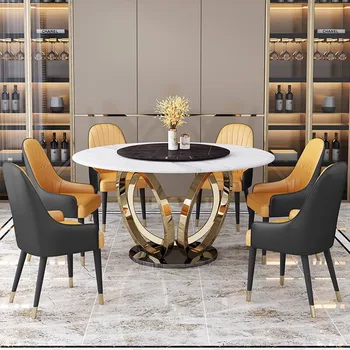 Луксозен италиански мрамор кръгла маса в съчетание с модерна проста маса за хранене за домашна употреба с размерите на тава кръгла маса