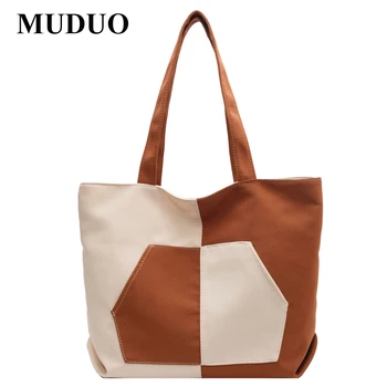 Луксозна холщовая чанта MUDUO за жени 2023, за да е подходяща по цвят чанта през рамо, женствена Чанта за пазаруване с голям капацитет, реколта чанта с катарама
