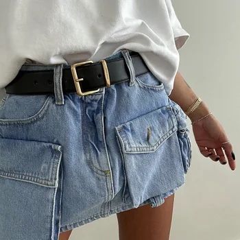 Лятна Реколта джобове, Сексуална дънкови мини-шорти, Поли, дамски градинска облекло Y2K, приталенные женски къси поли, ежедневни джобове, дамски