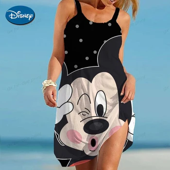 Лятото-Секси Плажна рокля Disney, Секси Бански костюм с Анимационни Мини, Женска Плажна Блуза, Оберточное Кърпа, Мини-Плажна Пола на Бретелях с Отворен Гръб