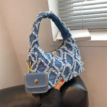 Малки дънкови чанти през рамо за жени, луксозна дизайнерска чанта и чанта 2022, дамски ежедневни чанти-тоут, висококачествена чанта за подмишниците, Нов клатч