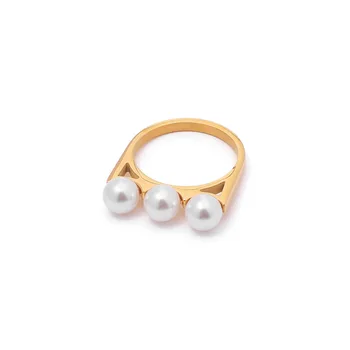 Масивен позлатен топка от неръждаема стомана с изкуствени перли; дамски ефектен големи пръстени; Хипербола; бижута; Водоустойчив