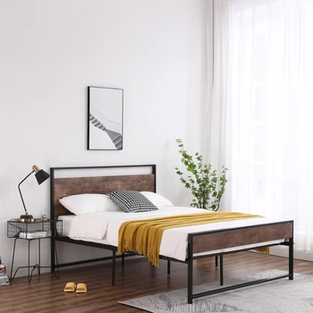 Мебели за спалня Железен креват с стелькой за краката черна пълна двойно легло Twin в три размера