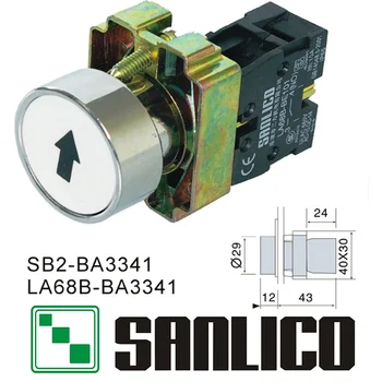 метален бутон за незабавен прекъсвач с етикет SB2 (LA68B XB2)-BA3341 пружинен връщане Ø22 мм