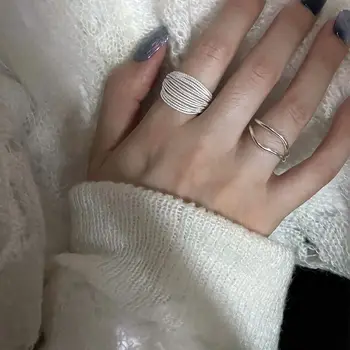 Минималистичные пръстен сребърен цвят за жени, новите модни творчески многослойни линии, геометрични орнаменти ръчно изработени за парти в чест на рождения ден