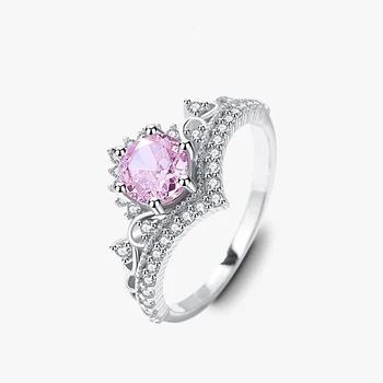 Мода 925 Сребро Розово высокоуглеродистый диамант Сватба, Годеж Изискан дамски бижута пръстен Подарък
