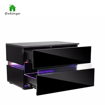 Модерен Led малка странична масичка Гланц RGB Холни маси с 2 чекмеджета От страна на дивана метален шкаф Шкаф за съхранение на Сандъка Маса 60*39*45 см