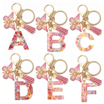 Модерен ключодържател с английски букви от смола, висулка във формата на пеперуда и сърцето, женствена Чанта, кола ключодържател