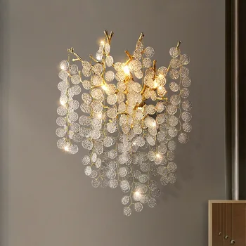 Модерен, Креативен стенен лампа с кристал пискюл, Луксозен стенен лампа във формата на Златен Клон, установен в помещението за Дома, Спални Хотела