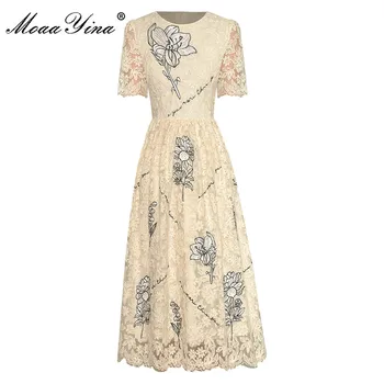 Модерно дизайнерско рокля MoaaYina, лятно женствена рокля с къс ръкав, мрежести рокли с бродерия на цветя, темпераментни рокли