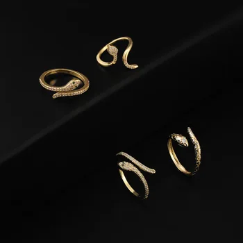 Модна серия Snake с отворен пръстен в стил пънк, женски медни пръстена с микро-набор от цирконий, подарък за парти, търговия на едро