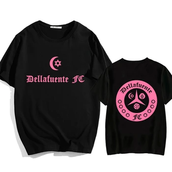 Модна тениска Dellafuente розов цвят, с надпис, мъжки и дамски тениски от плътен памук с къс ръкав, хип-хоп лятна реколта черни тениски, дрехи