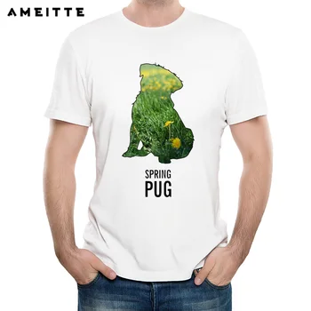 Модни креативна пролетно тениска с Мопс, мъжки градинска облекло със сладък куче, ризи с къс ръкав, висококачествени мъжки ризи, блузи