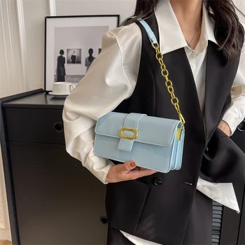 Модни однотонная дамски преносима чанта-месинджър 2023, нови класически дамски чанти през рамо с квадратен капак, ежедневна чанта за съхранение