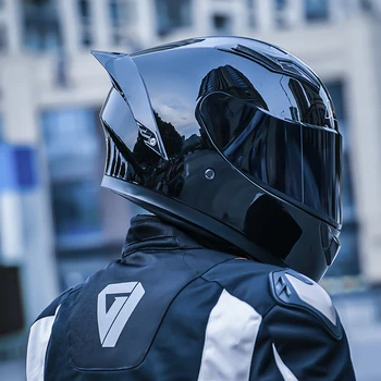 Мотоциклет полнолицевой каска, с две лещи capacete moto masculino