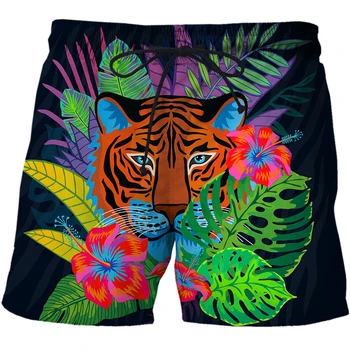 Мъжки шорти за къпане, 3D дъска за сърф с тигровым кактусом, къси детски плажни шорти, мъжки бански, мъжки бански, спортни панталони, гащи