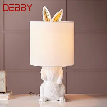 Настолна лампа от смола DEBBY, креативен модерен лампион White Rabbit, led настолна лампа за дома за хол