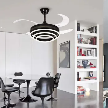 Невидима вентиляторная лампа за ресторант Nordic, вентилатор на тавана, лампата за начало на черно простото осветление за всекидневна