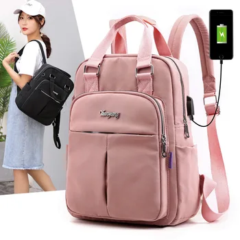 Нов случайни раница, дамска чанта с USB-акумулаторна, преносима чанта за компютър, по-голям капацитет, раница за пътуване в стил колеж