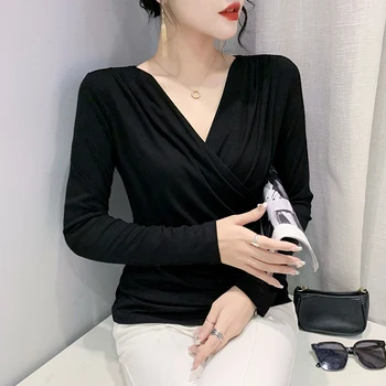 Нова корейската мода, ежедневни мрежести, прозрачни сплайсинги, топла определяне на дамски тениски, дамски секси потник, дамски тънък облекло Py3862