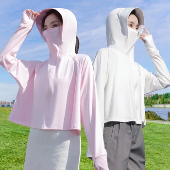 Нова Лятна солнцезащитная дрехи Дамски блуза, от фина коприна лед с защита от uv Дишаща солнцезащитная облекло за колоездене на открито