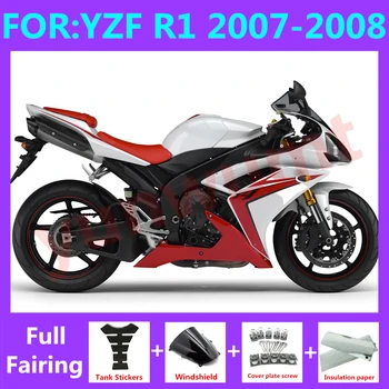 НОВА форма за леене под налягане на мотоциклет ABS, пълен комплект обтекателей, подходящ За YZF R1 2007 2008 YFZ-R1 07 08, Комплекти обтекателей за тялото, червен бял
