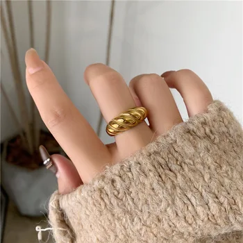 Ново записване, пръстен за хляб от титанов стомана, 18-каратово позлатените модно индивидуално пръстен върху показалеца си в широката версия за жени, подарък