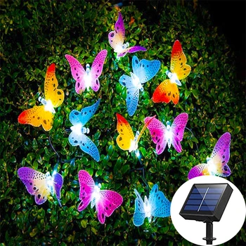 Пеперуда, слънчева светлина, открит на 12 LED пеперуда, слънчева светлина, многоцветен, променящ се за градината, косене на трева, двор, двор, Сватбени партита