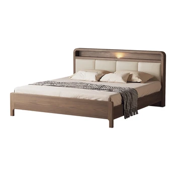 Проста легло от масивно дърво, двойно легло, модерна проста скандинавски легло 1,8 м, голямо легло за съхранение, 1,5-спалня легло