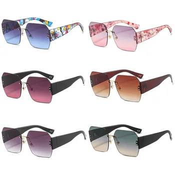 Ретро правоъгълни слънчеви очила без рамки, мъжки, женски, Uv400, малки слънчеви очила, модерен сини, розови, златни, метални подаръци за рожден ден