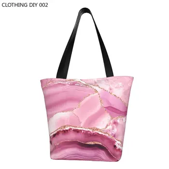 Розово и златно мрамор чанта-тоут за хранителни покупки, елегантен модерен холщовая пазарска чанта с абстрактни скъпоценни камъни, по-голямата голям чанта