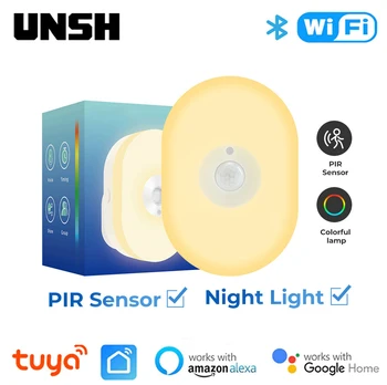 Сензор за движение на Hristo Smart WiFi PIR с регулируема яркост RGBCW Led Night Light Детектор за Управление на умен дом Работи с Алекса Google Home