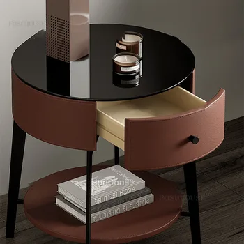 Скандинавските кръгли стъклени шкафчета Италианската минималистичная Мебели за спалня Лека Луксозна модерна нощно шкафче Творчески шкаф за съхранение