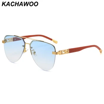 Слънчеви очила в полурамке Kachawoo, метални, с кристали, с двоен мост, модни слънчеви очила за мъже и жени в европейски стил, синьо, зелено, кафяво