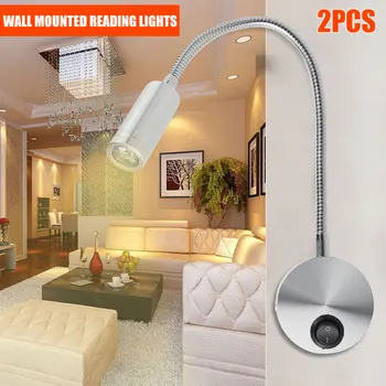 Стенен лампа от 2 теми, Метални Гъвкави лампи за четене на гъши врата с маркуч, въртящи се на 360 °, нощни ночники, точка осветителни тела за стена осветление