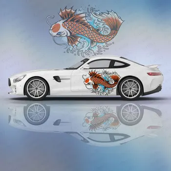 стикер за автомобил с изображението на шаран koi в стила аниме, странична графична vinyl стикер, модифицирано украса с принтом състезателна кола, стикер за автомобил със собствените си ръце