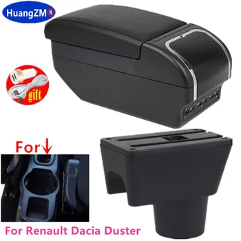увеличете подлакътник за Renault Dacia Duster 2 2010-2015, кутия за съхранение на централната конзола, поставка за чаши, изкуствена кожа, USB зареждане