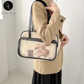 Униформи Harajuku JK Ita, чанта през рамо за жени, голяма прозрачна чанта с прозорец, сладка женствена чанта-тоут от изкуствена кожа в стил Лолита 