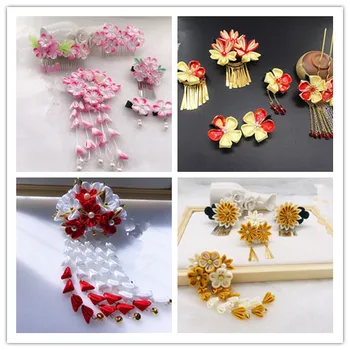 Японски стил с ръчно изработени, розово/бяло/имбирная тъкан, художествена шнола за коса, аксесоари за Кимона, cosplay, firkete/Horquilla