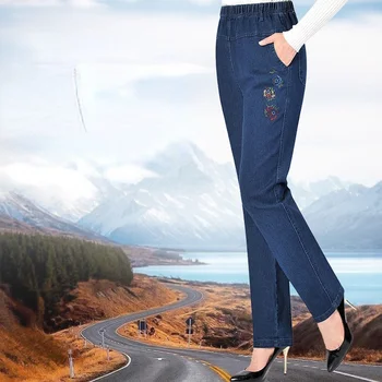 Жените 2022, есен-зима, Нови топли дънки на средна възраст, женски вельветовые дънкови панталони, женски прави панталони с висока талия R978