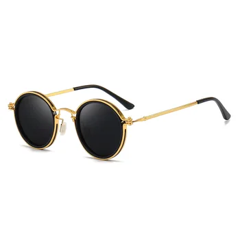 Ретро Мода реколта поляризирани слънчеви очила в кръгла метална рамка, мъжки и женски слънчеви очила, улични очила в стил пънк-парни машини